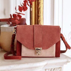 Sezane Tiger Crossbody Bag Pink Suede